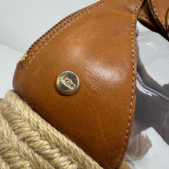UGG Hylda Leather Wedge Platform Espadrille Sandals Cognac Size 8.5 - Picture 8 of 12